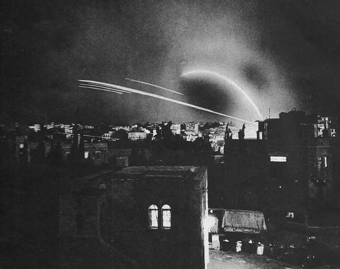 enlarged image of tracer fire over Jerusalem